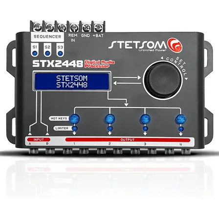 Processador de Áudio Digital Automotivo Stetsom STX2448 com Crossover e Equalizador