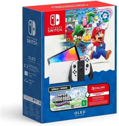 Bundle Nintendo Switch OLED + Super Mario Bros Wonder + 3 Meses de Assinatura Nintendo Switch Online